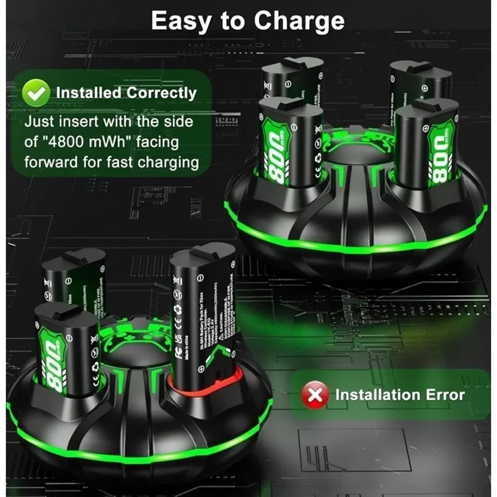 Fast Charging 4x4800mWh Xbox Battery Pack with Charger - For Xbox Elite & Series